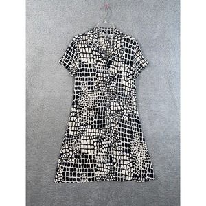 Chico's Travelers Dress Womens 1 Black Off White Button Up Short Sleeves Casual